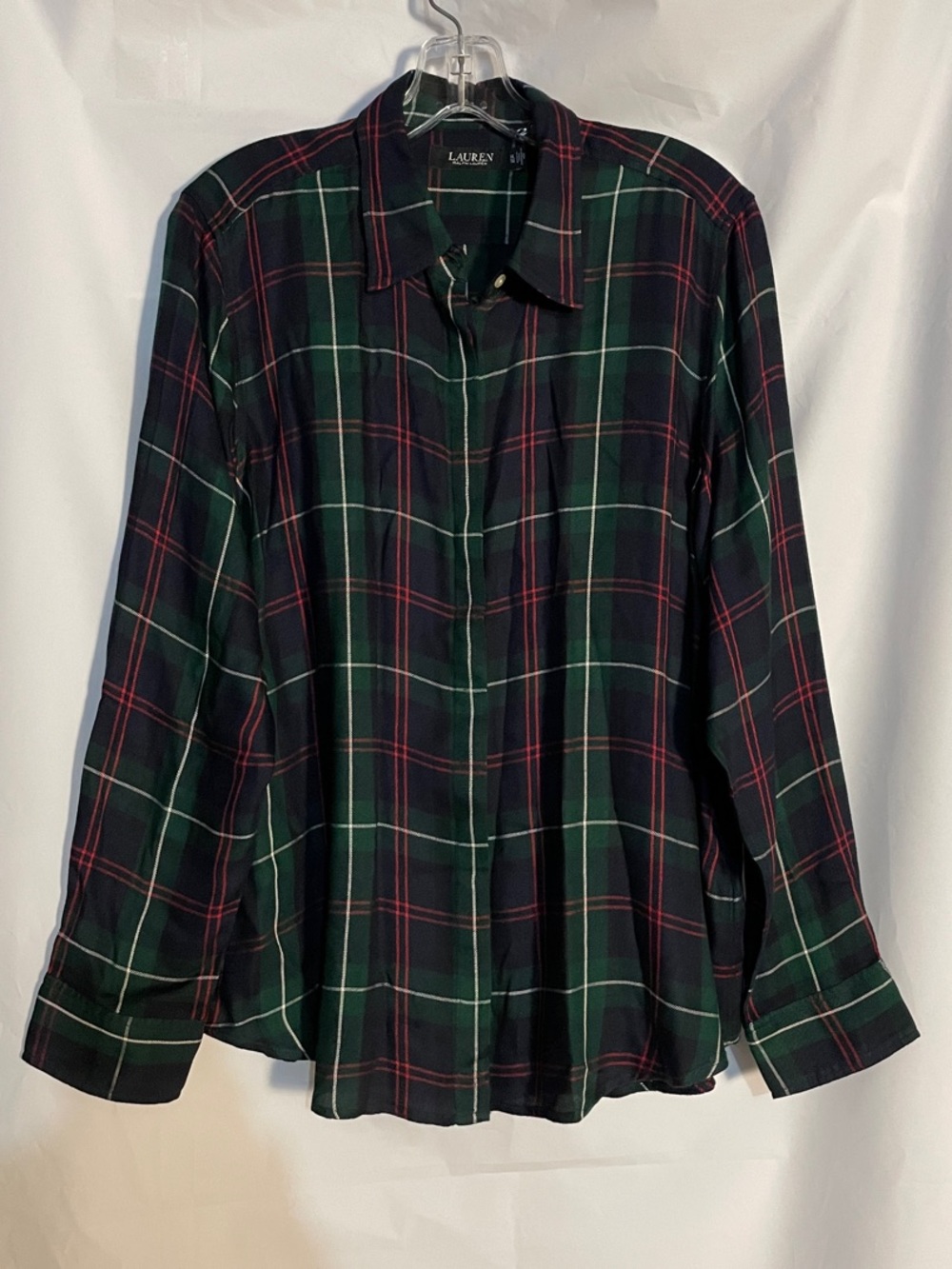 Lauren Ralph Lauren Dark Green Plaid Button-Down Shirt, XL